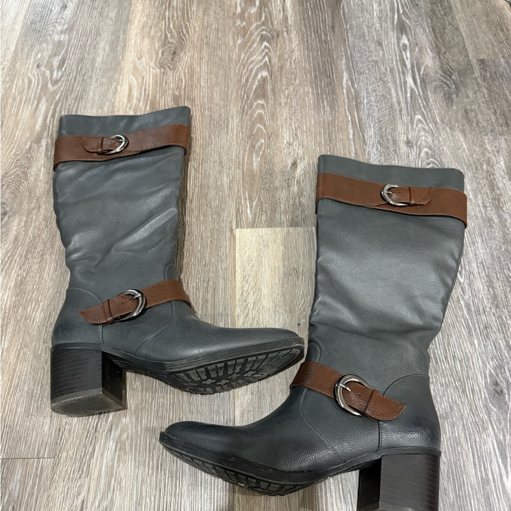 Natural Soul Gray and Brown Heeled Boots